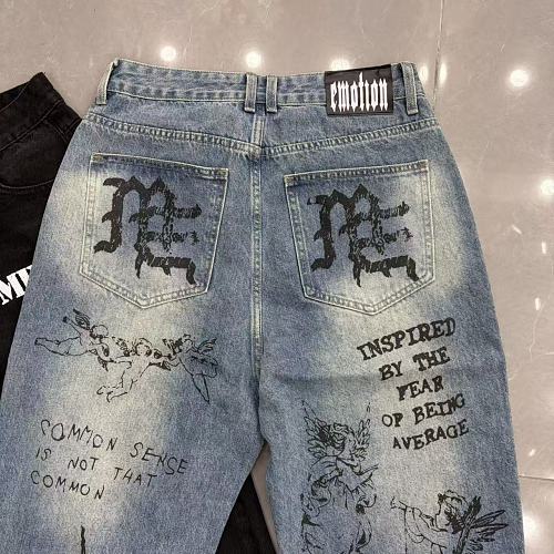 MIXED EMOTION Graffiti‑Print Straight‑Leg Jeans