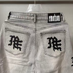 MIXED EMOTION Side Logo Vintage Ash‑Wash Straight‑Leg Jeans