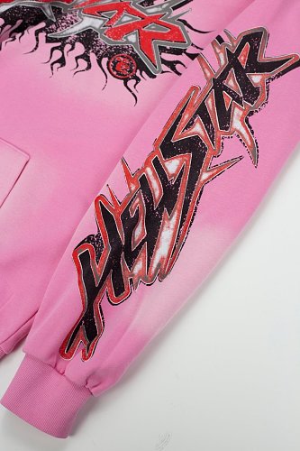 Hellstar Gothic Flame‑Face Pink Hoodie