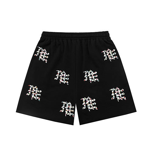 MIXED EMOTION All‑Over Rhinestone Logo French Terry Shorts