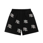 MIXED EMOTION All‑Over Rhinestone Logo French Terry Shorts