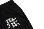 MIXED EMOTION All‑Over Rhinestone Logo French Terry Shorts