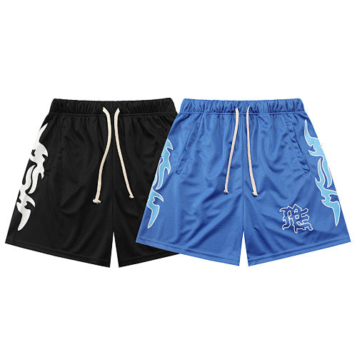 MIXED EMOTION Tribal Side‑Print Mesh Shorts Hover Image
