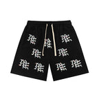 MIXED EMOTION All‑Over Rhinestone Logo French Terry Shorts