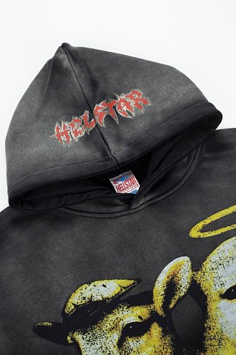 Hellstar Lamb Graphic Black‑Faded Hoodie