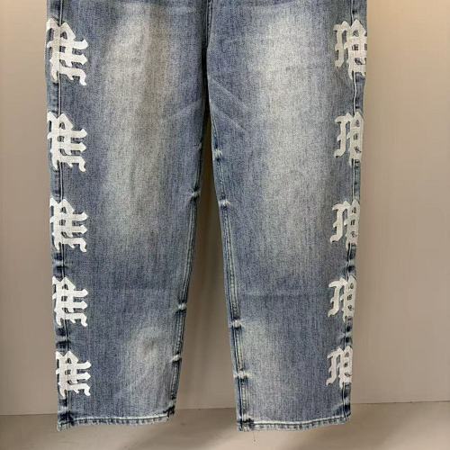 MIXED EMOTION Vertical Gothic‑Logo Cloud‑Wash Wide‑Leg Jeans