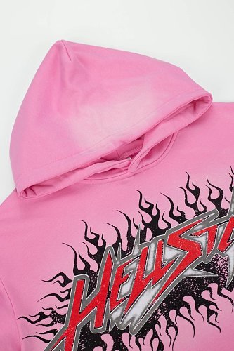 Hellstar Gothic Flame‑Face Pink Hoodie
