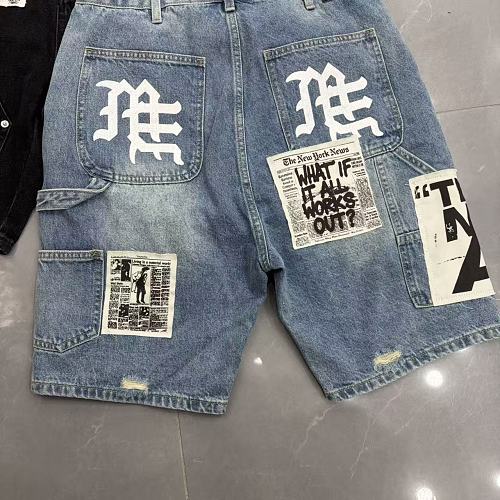 MIXED EMOTION Patchwork Distressed Denim Shorts