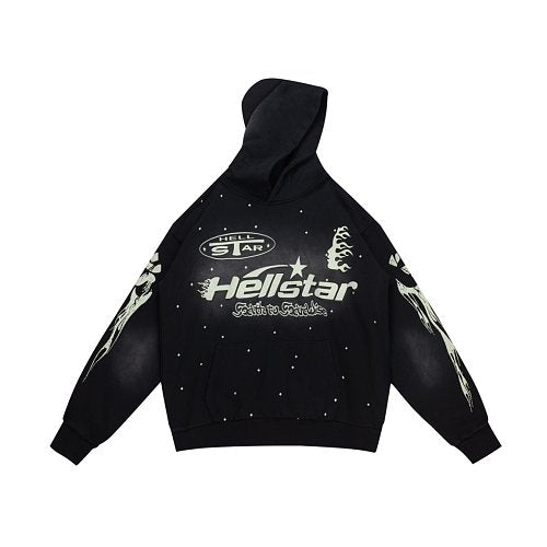 Hellstar Star‑Flame Starry Print Black Hoodie
