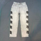 MIXED EMOTION Side Logo Vintage Ash‑Wash Straight‑Leg Jeans