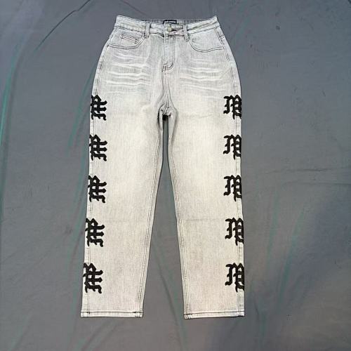 MIXED EMOTION Side Logo Vintage Ash‑Wash Straight‑Leg Jeans