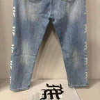 MIXED EMOTION Side Logo Vintage Light‑Wash Straight‑Leg Jeans
