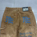 MIXED EMOTION Patch‑Work Distressed Straight‑Leg Jeans