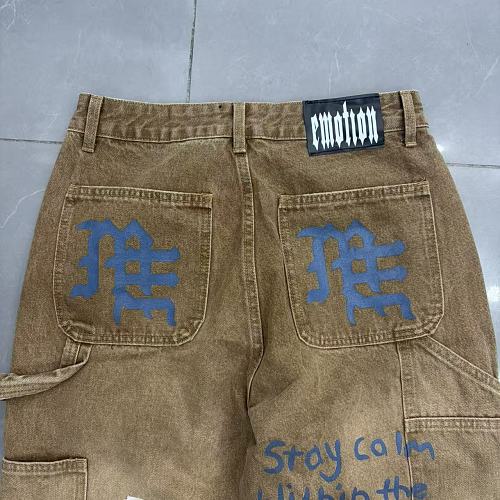 MIXED EMOTION Patch‑Work Distressed Straight‑Leg Jeans