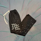 MIXED EMOTION Rhinestone Logo Wide‑Leg Sweatpants