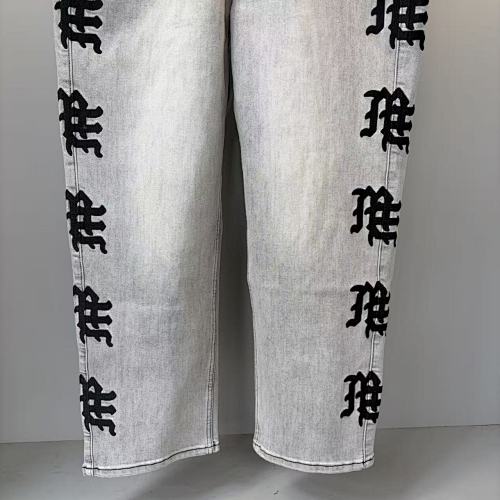 MIXED EMOTION Vertical Gothic‑Logo Washed‑Out Wide‑Leg Jeans