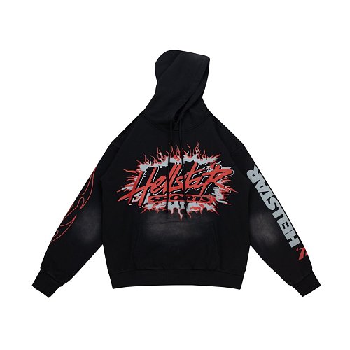 Hellstar Red Flame Circle Logo Black Hoodie