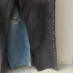 MIXED EMOTION Distressed Rivet‑Accent Straight‑Leg Jeans