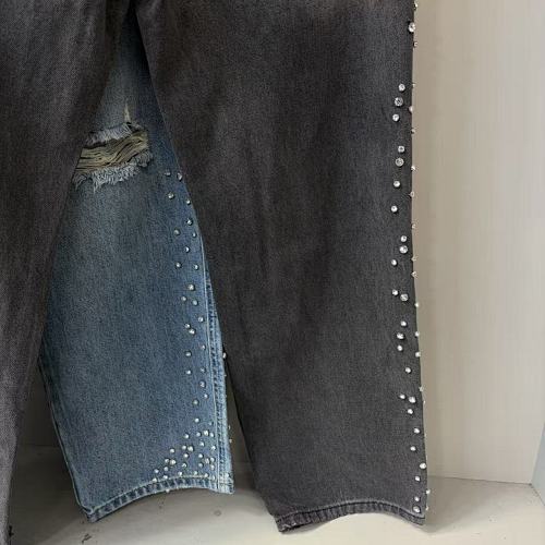 MIXED EMOTION Distressed Rivet‑Accent Straight‑Leg Jeans