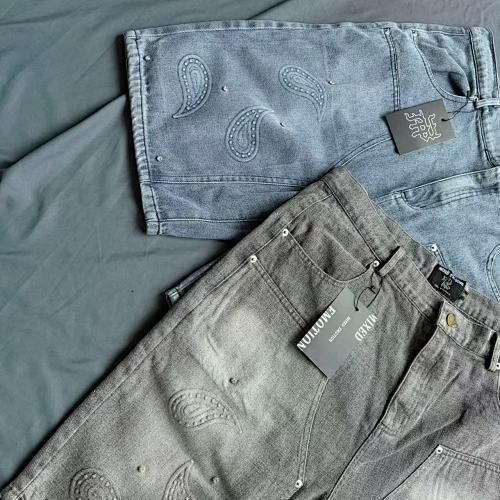 MIXED EMOTION Vintage Washed Paisley‑Stitch Denim Jorts