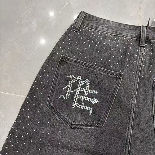 MIXED EMOTION Rhinestone Logo Denim Shorts