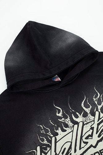 Hellstar Gothic Flame‑Face Black Hoodie