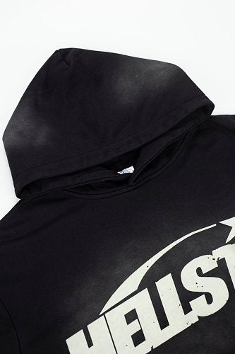 Hellstar Classic Logo Flame Sleeve Black Hoodie