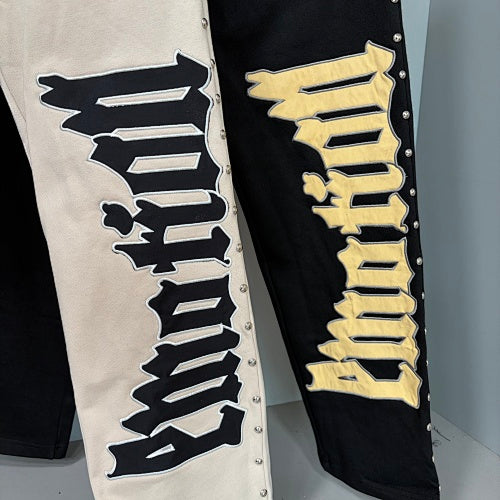 MIXED EMOTION Gothic Letter Side‑Studded Wide‑Leg Sweatpants