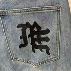 MIXED EMOTION Vertical Logo Faded Straight‑Leg Jeans