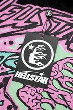 Hellstar Pink‑Green Skeleton Graphic Black Hoodie