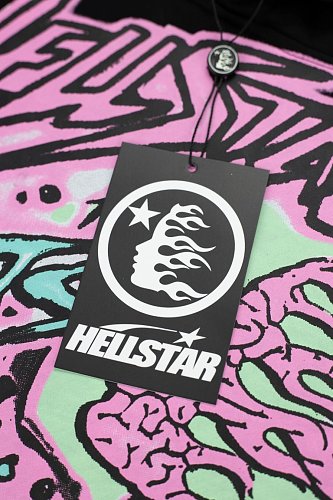 Hellstar Pink‑Green Skeleton Graphic Black Hoodie