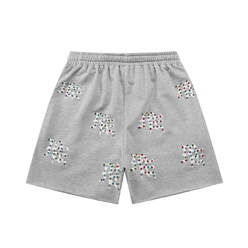 MIXED EMOTION All‑Over Rhinestone Logo French Terry Shorts