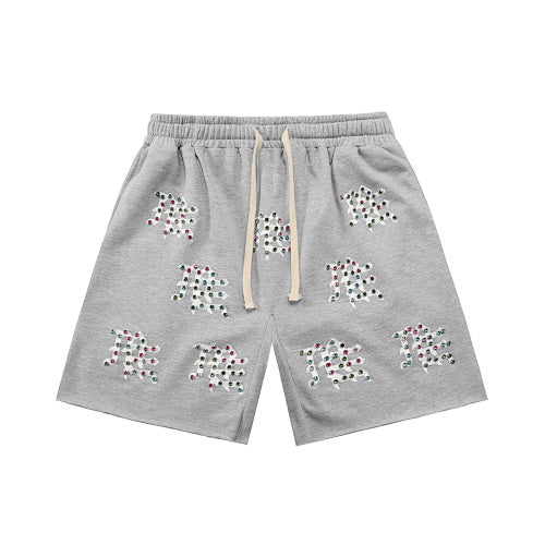 MIXED EMOTION All‑Over Rhinestone Logo French Terry Shorts