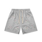 MIXED EMOTION All‑Over Rhinestone Logo French Terry Shorts