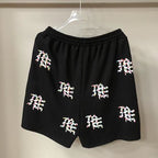MIXED EMOTION All‑Over Rhinestone Logo French Terry Shorts