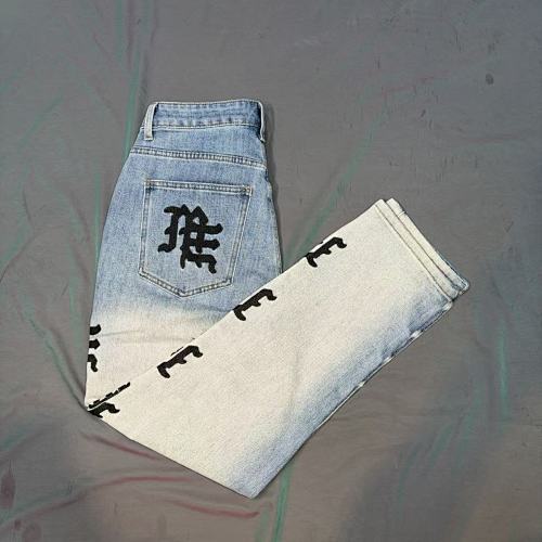 MIXED EMOTION Vertical Logo Faded Straight‑Leg Jeans
