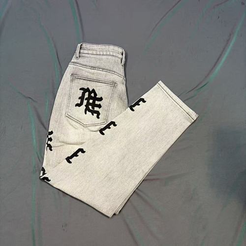 MIXED EMOTION Side Logo Vintage Ash‑Wash Straight‑Leg Jeans