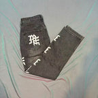 MIXED EMOTION Side Logo Printed Straight‑Leg Jeans