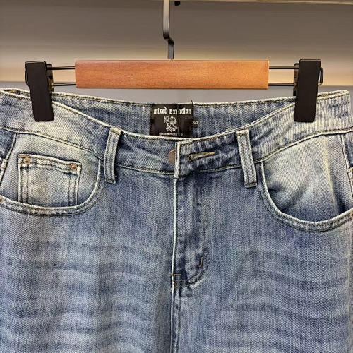 MIXED EMOTION Vertical Gothic‑Logo Cloud‑Wash Wide‑Leg Jeans