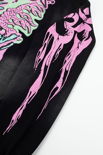 Hellstar Pink‑Green Skeleton Graphic Black Hoodie
