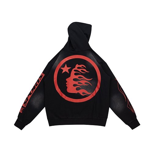 Hellstar Red Flame Circle Logo Black Hoodie