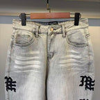 MIXED EMOTION Vertical Gothic‑Logo Washed‑Out Wide‑Leg Jeans