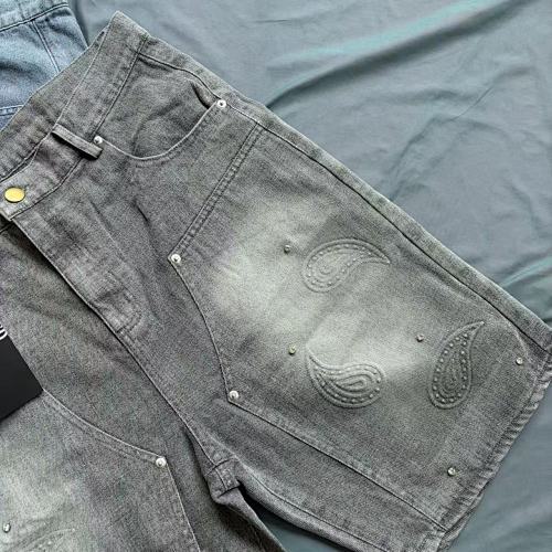 MIXED EMOTION Vintage Washed Paisley‑Stitch Denim Jorts