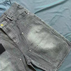 MIXED EMOTION Vintage Washed Paisley‑Stitch Denim Jorts