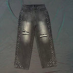 MIXED EMOTION Distressed Rivet‑Accent Straight‑Leg Jeans