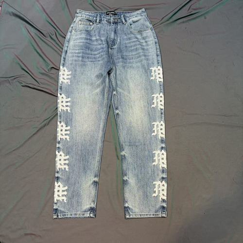 MIXED EMOTION Side Logo Vintage Light‑Wash Straight‑Leg Jeans