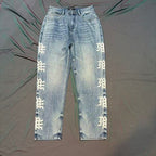 MIXED EMOTION Side Logo Vintage Light‑Wash Straight‑Leg Jeans