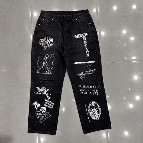 MIXED EMOTION Graffiti‑Print Straight‑Leg Jeans
