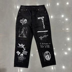 MIXED EMOTION Graffiti‑Print Straight‑Leg Jeans