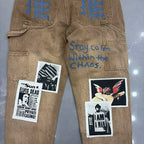 MIXED EMOTION Patch‑Work Distressed Straight‑Leg Jeans